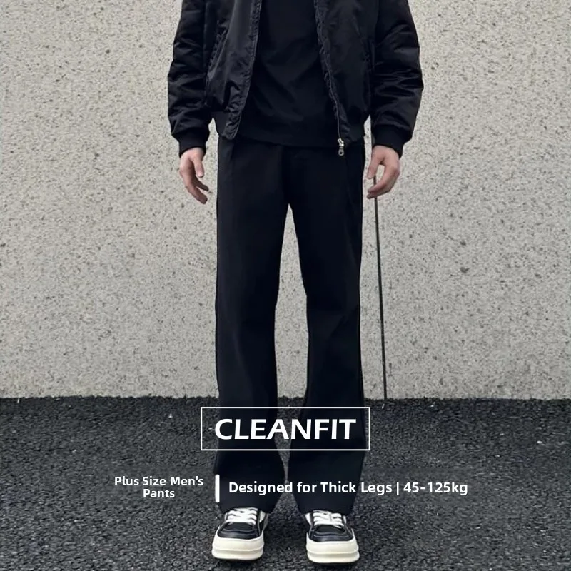 

Trendy Casual Men's High Waist Slim Fit Pants Autumn Winter Straight Leg Lengthening plus Size Street Style Long Trousers