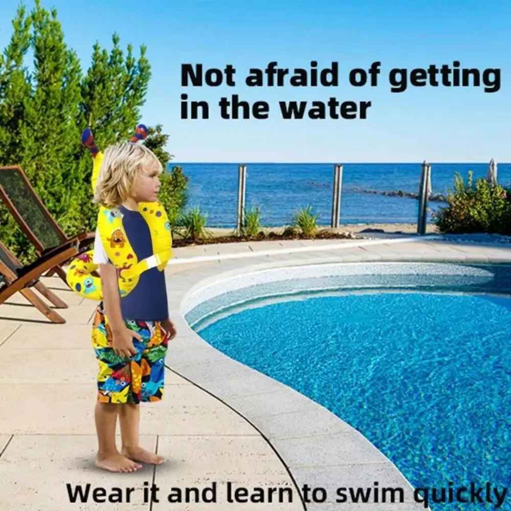 Inflatable Design Life Jacket Cartoon Style Portable Children Life Vest Adjustable PVC Float Inflatable Swim Vest Swimming Pool