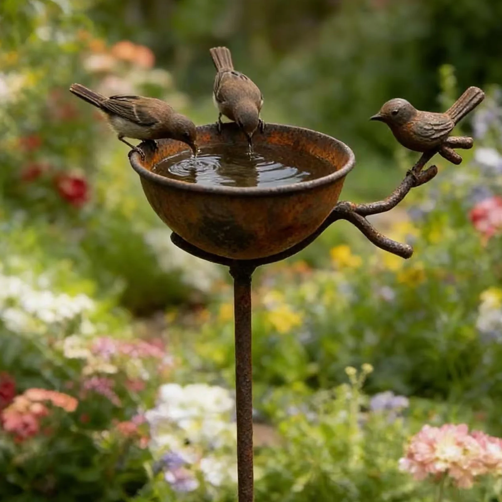 32 Inch Metal Outdoor Birds Baths Water Bowl Vintage Freestanding Birdbaths & Birdfeeder Handcrafted Bird Water Feeder