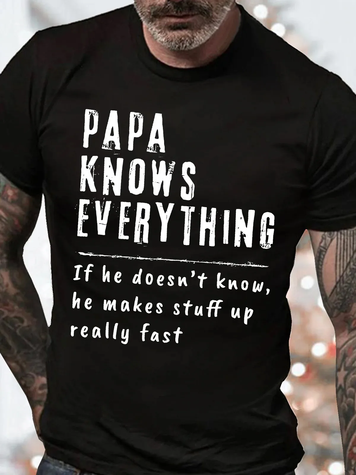

Men's Papa Knows Everthing Funny Graphic Print Casual Cotton Loose Text Letters T-Shirt