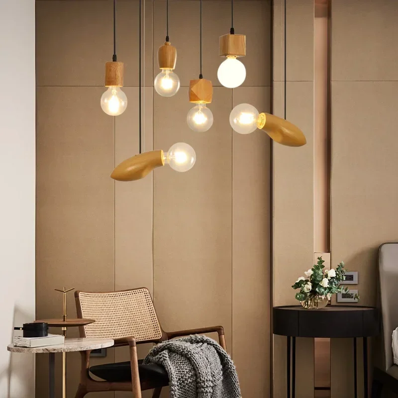 

Modern Wood Pendant Lamp E27 Vintage Wooden Chandelier for Living Room Bedroom Cafe Restaurant Home Decor Lighting Fixture