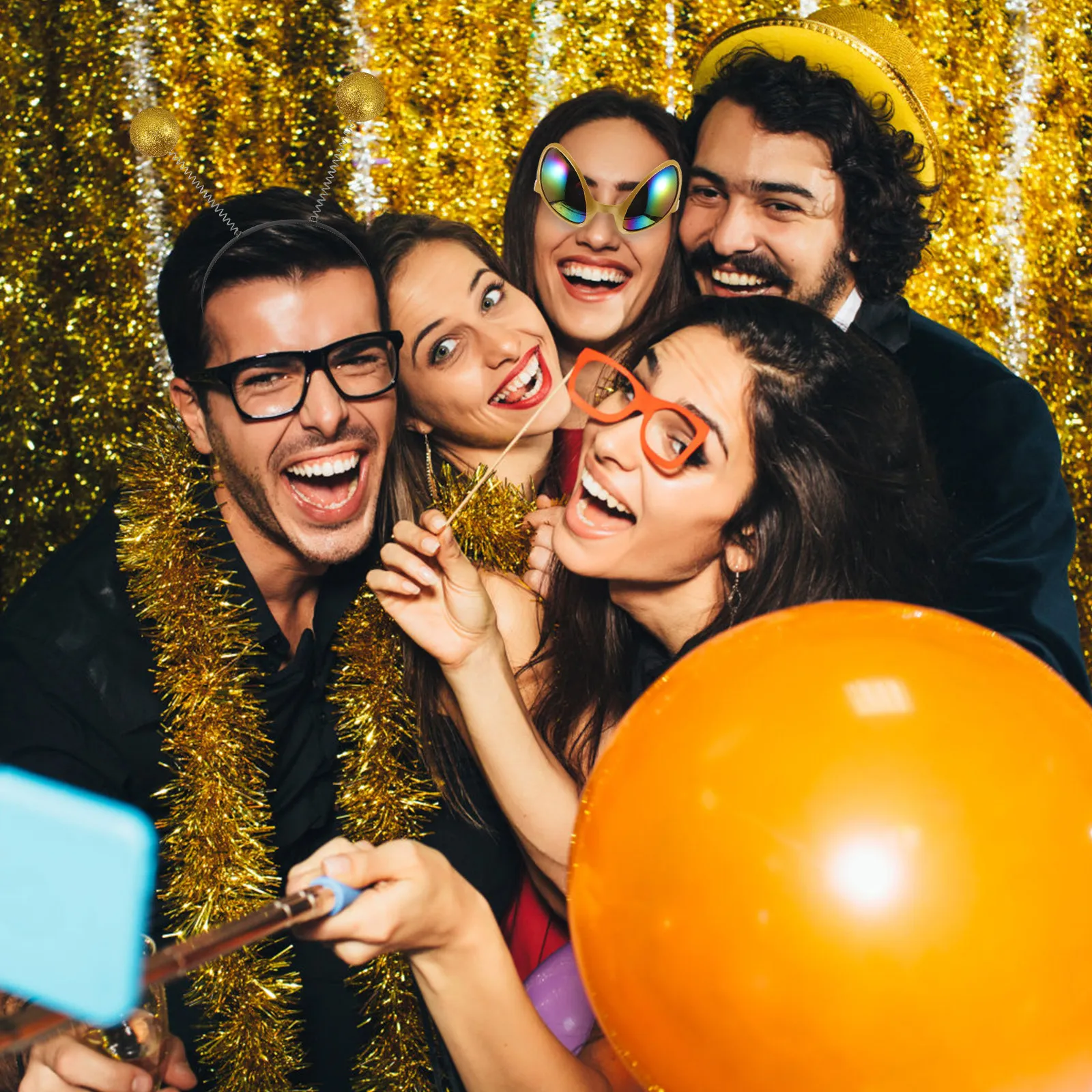 Funny Sunglasses with Antenna Headband Rainbow Lens Cosplay Party Costume Accessories for Adults Halloween Fun Wear