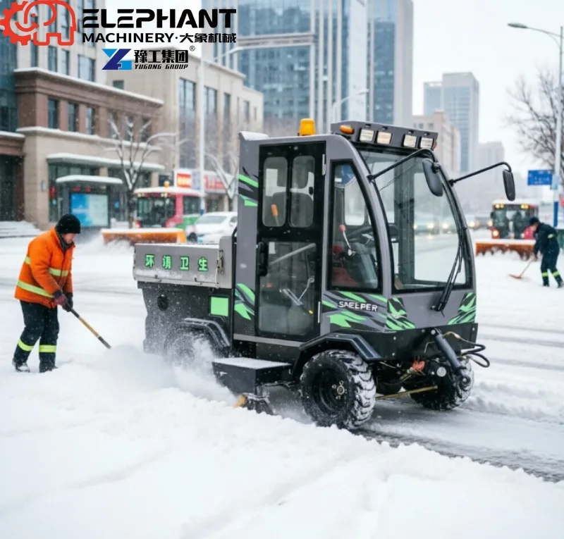 Commercial Industrial Snow Sweeper Full Time 4WD, Twin Differentials Hydraulic Hopper Lift & Arctic Heater