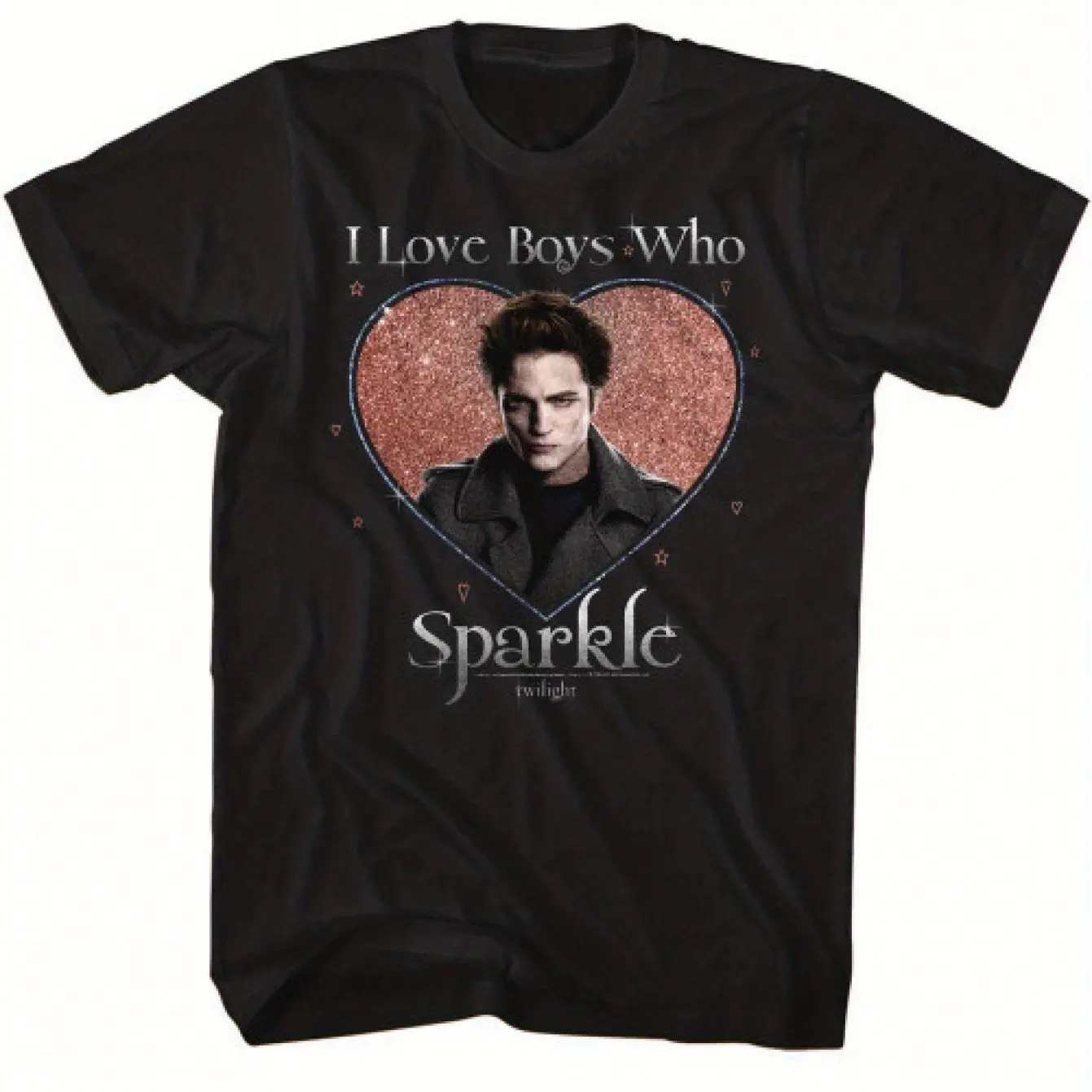 تي شيرت رجالي مطبوع عليه Twilight Saga Edward Cullen "I Love The Boy Who Shines in The Dark" من القطن الخالص برقبة دائرية #1