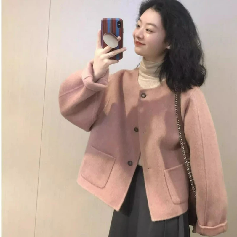 

Korean Socialite Style Woolen Coat for Women 2026 spring/autumn New Fashionable Casual Loose Single-breasted Woolen Short Jacket