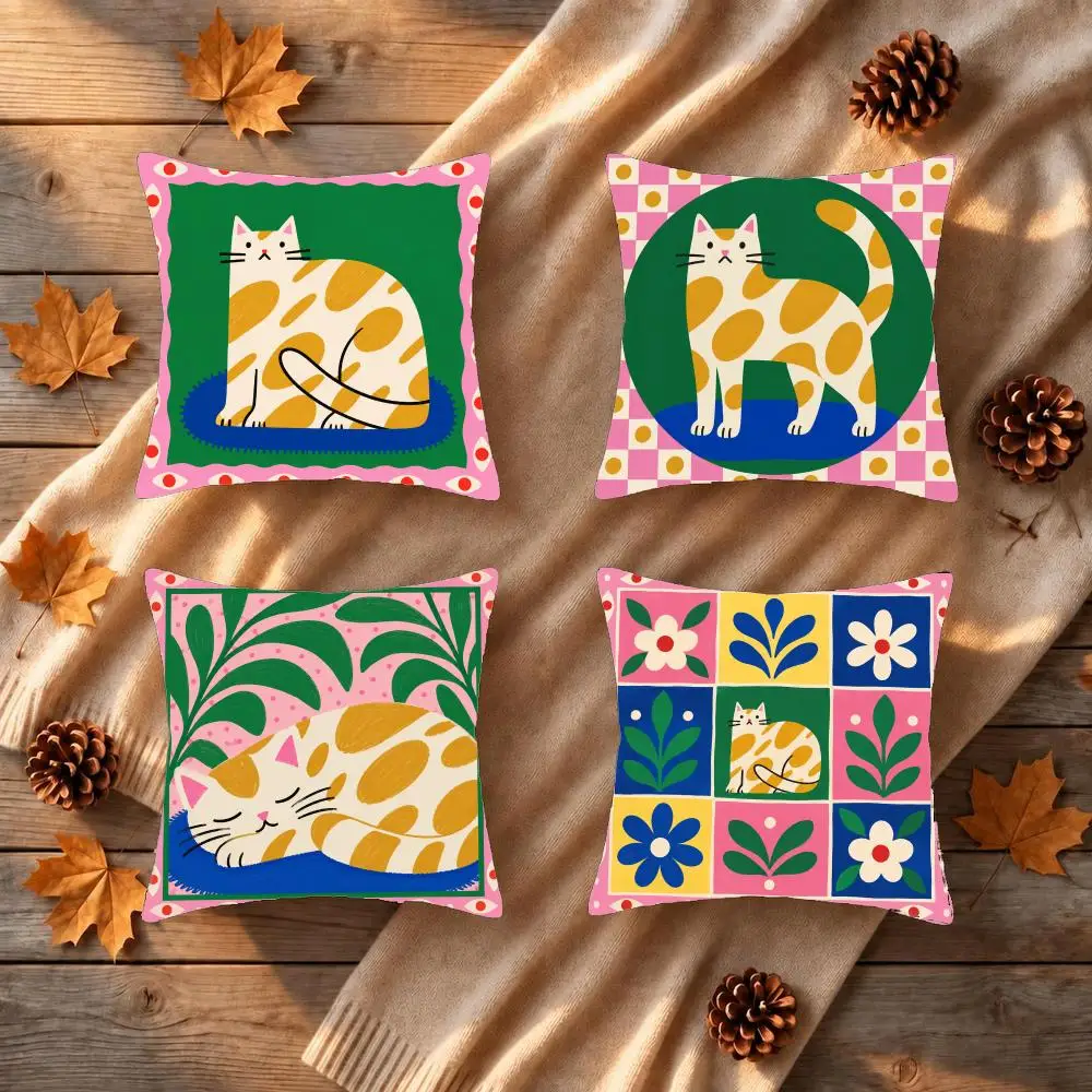 Patchwork Cat Wall Art Cushion Cover 1/4Pcs Soft Plush Throw Pillow Cover Double-Sided Print Sofa Living Room Decor
