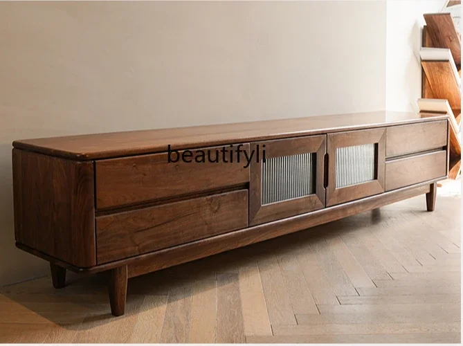 

North American black walnut TV cabinet, medieval all-solid wood living room storage TV cabinet