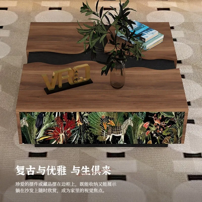 Mori series, printed solid wood coffee table, high-end designer simplicity