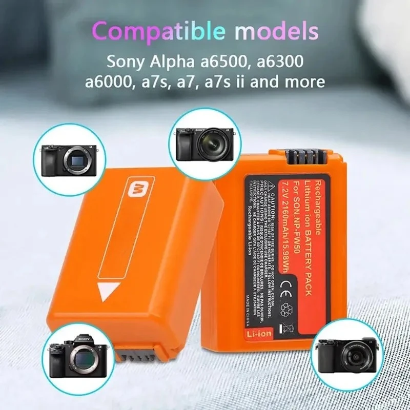2160mAh NP-FW50 NPFW50 Digital Battery for Sony ZV-E10 A7 A7R A7RII A7SII A7S a6300 a6400 a6500 RX10 Series LED Dual Charger