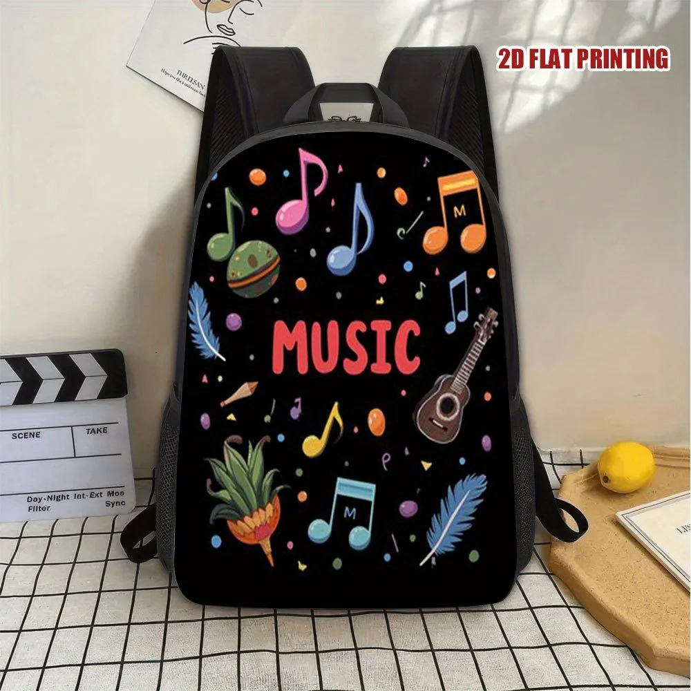 

1 piece music-themed 2D flat print backpack - lightweight, large capacity school bag with adjustable shoulder straps