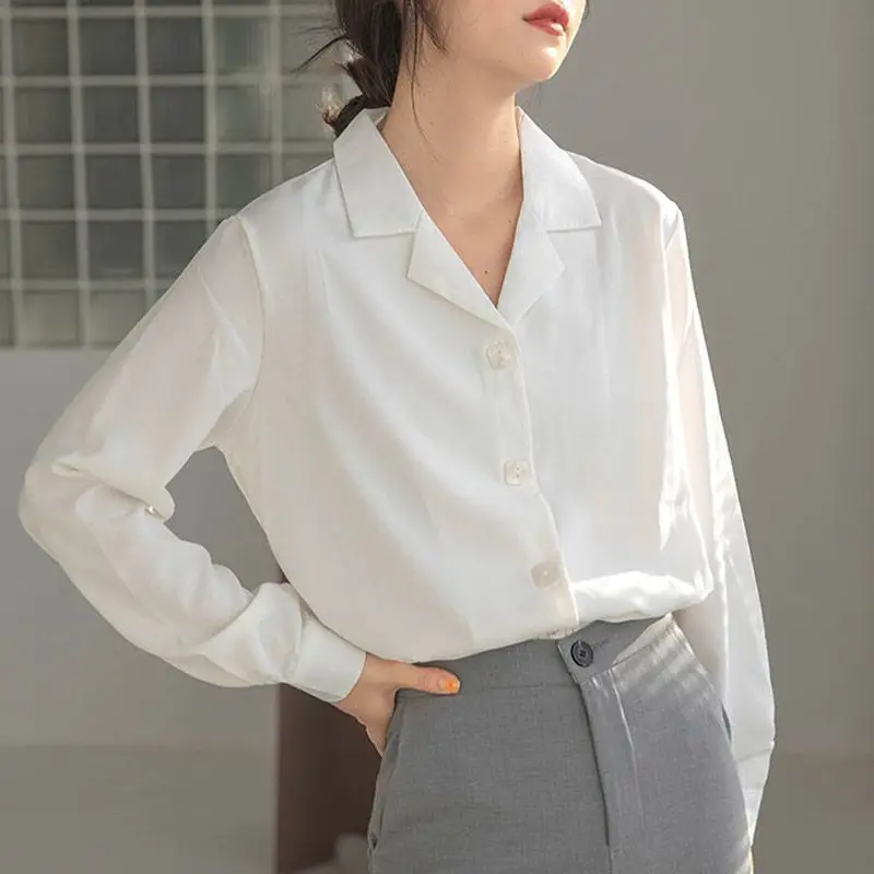 

Long Sleeve Shirts Womens Cotton Solid Button Down Blouses Slim Fit Officemal Businesswear Elegant Spring Daily Work Clothing