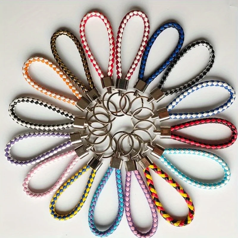 20-teiliges Set bunter gewebter PU-Schlüsselanhänger, gewebte Riemen, Schlüsselanhänger, kreative Geschenke, Autoschlüssel, Geldbörsen, Taschen, gemischte Farben – Detail 6