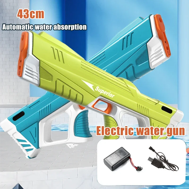 Pistola de almacenamiento de agua automática eléctrica completa, juguetes portátiles para niños, playa de verano, lucha al aire libre, juguetes de fantasía para niños, juego para niños de 43cm