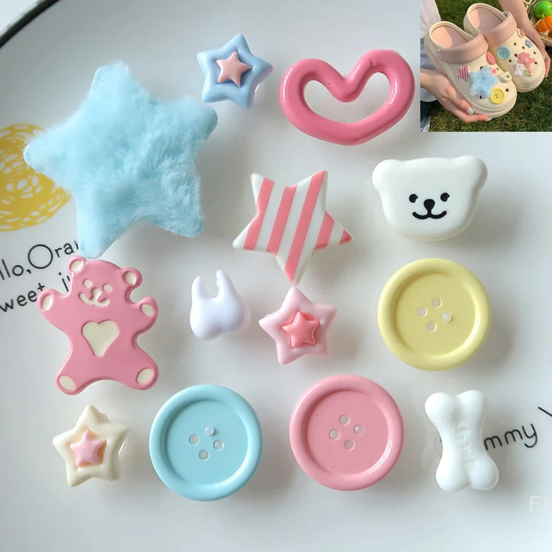 

Star Little Bear Cartoon Shoe Decorations; DIY Charms with Cute Flower Buckle