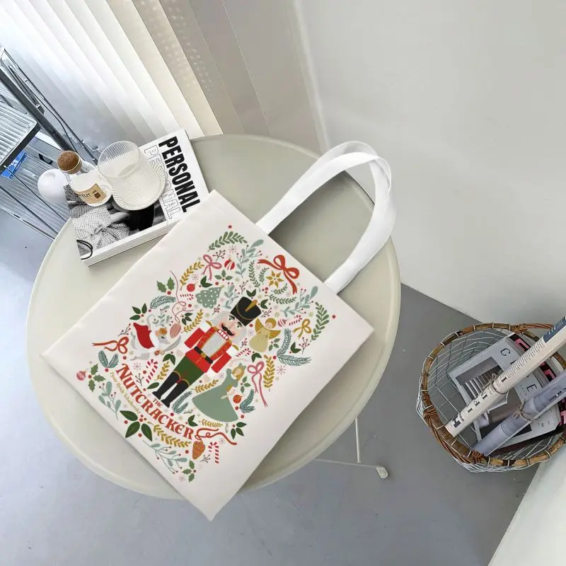 The Nutcracker Christmas Grocery Shopping Tote Bags Women Funny Canvas Shopper Shoulder Bag Large Capacity Handbags