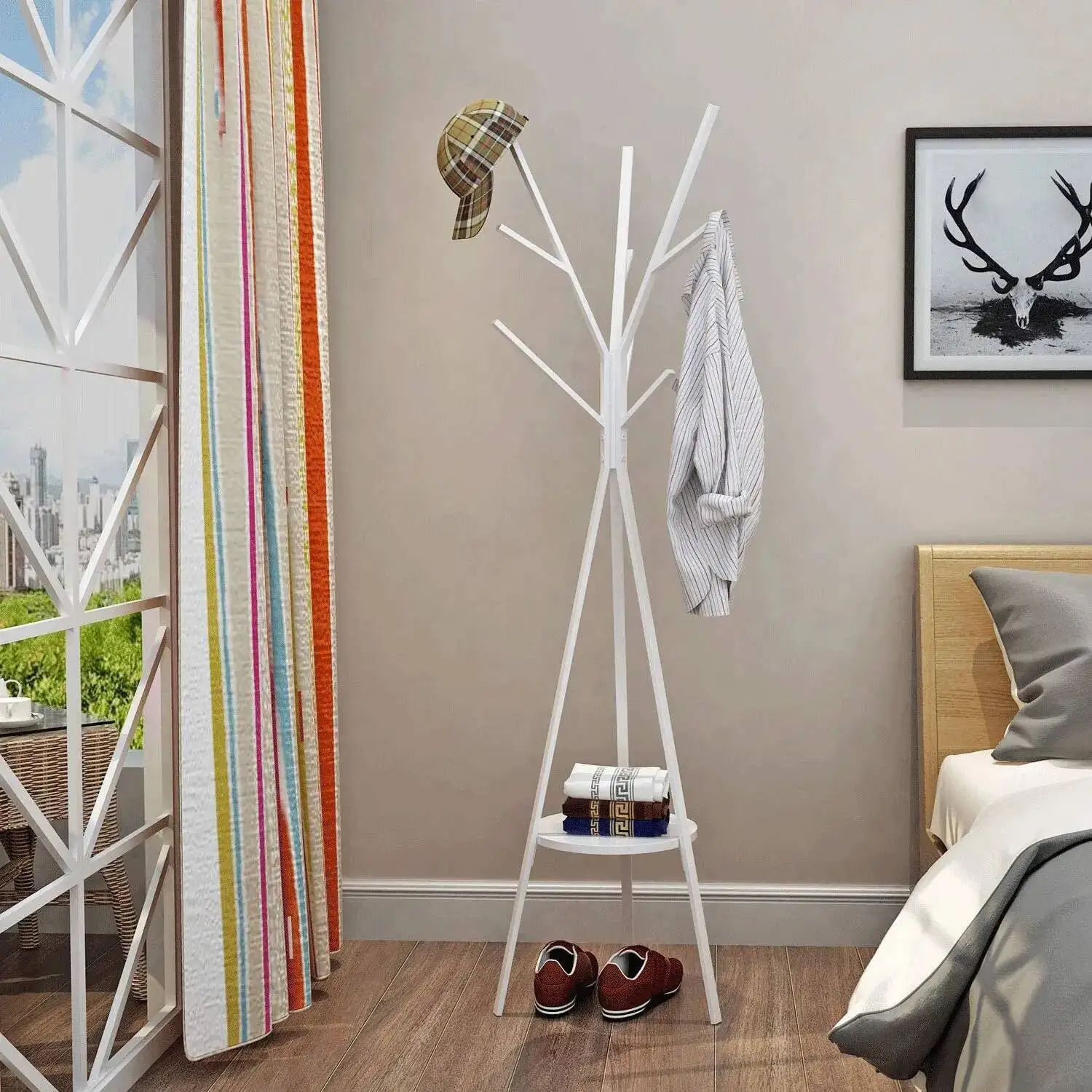 

Formwell Coat Rack Hat Free Standing Display Hall Tree Metal Hat Hanger Garment Storage Holder with 9 Hooks for Clothes Hat