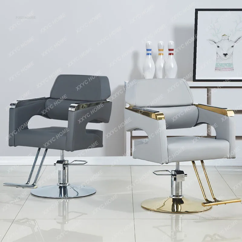 Light Luxury Stainless Steel Barber Chair Professional Salon Chairs for Hair Stylist Beauty Salon Lift Hairdressing Tattoo Chair