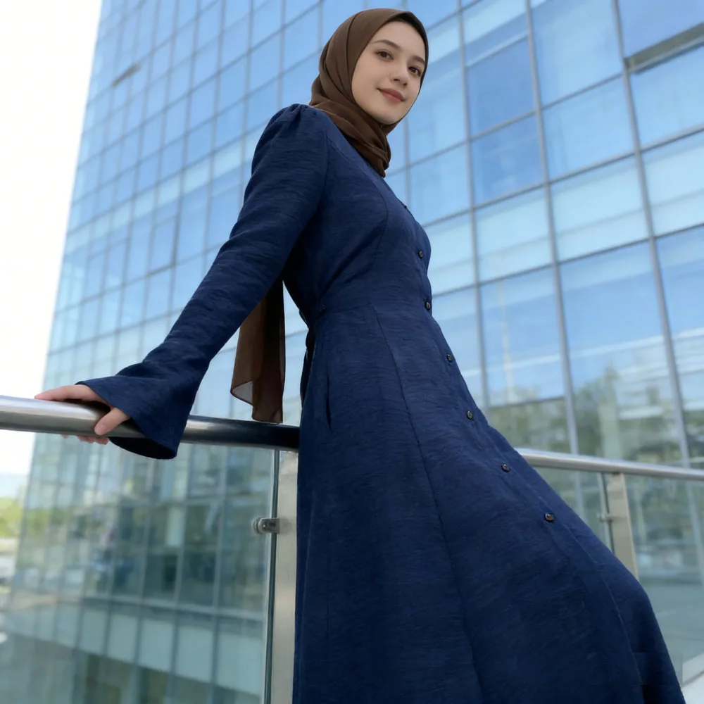 

Eid Ramadan Dubai Buttoned Long Sleeve Maxi Dress Muslim Abaya Kaftan Arabic Robe Caftan Marocain Femme Jalabiya IslamIC Clothes