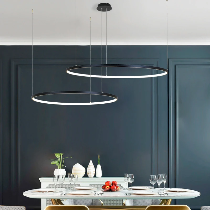 

Modern Annular Led Pendant Lights Black for Living Dining Room Showroom Coffee Shop Chandelier Home Decor Hanging Luminaires