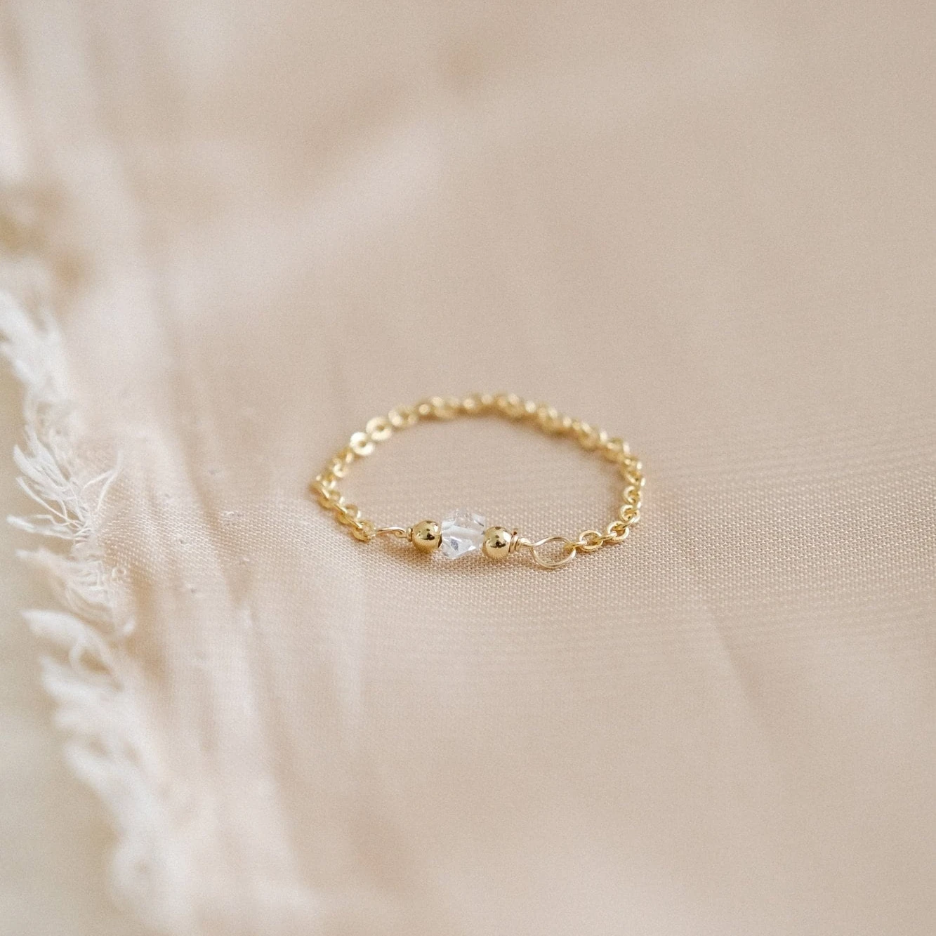 14K Gold Filled CZ Bead Ring Minimalist Knuckle Chain Ring Tarnish Resistant Jewelry Gifts for women