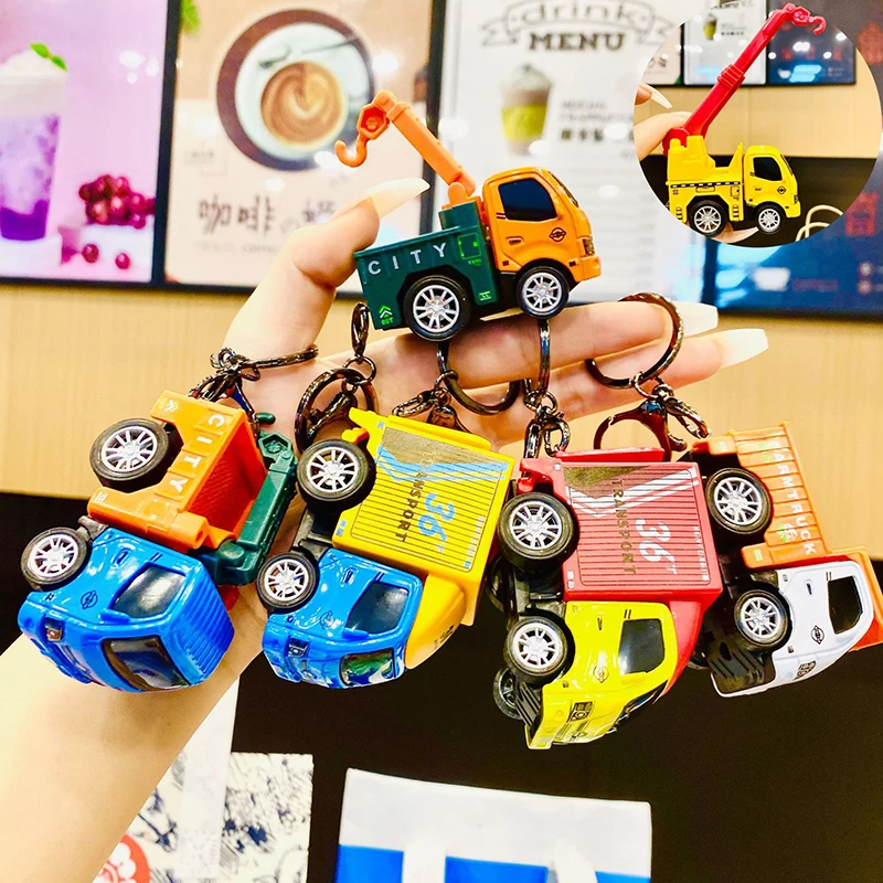 Creative Cartoon Q Engineering Car Toy Keychain Interesting Student Schoolbag Decoration Pendant Children Toys Birthday Gift