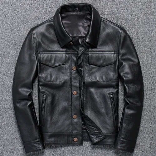 Genuine Leather Men's Jacket Real Cow Leather Coat Spring Autumn Cowhide Motorcycle Jacket Chaqueta Cuero Hombre T-1213