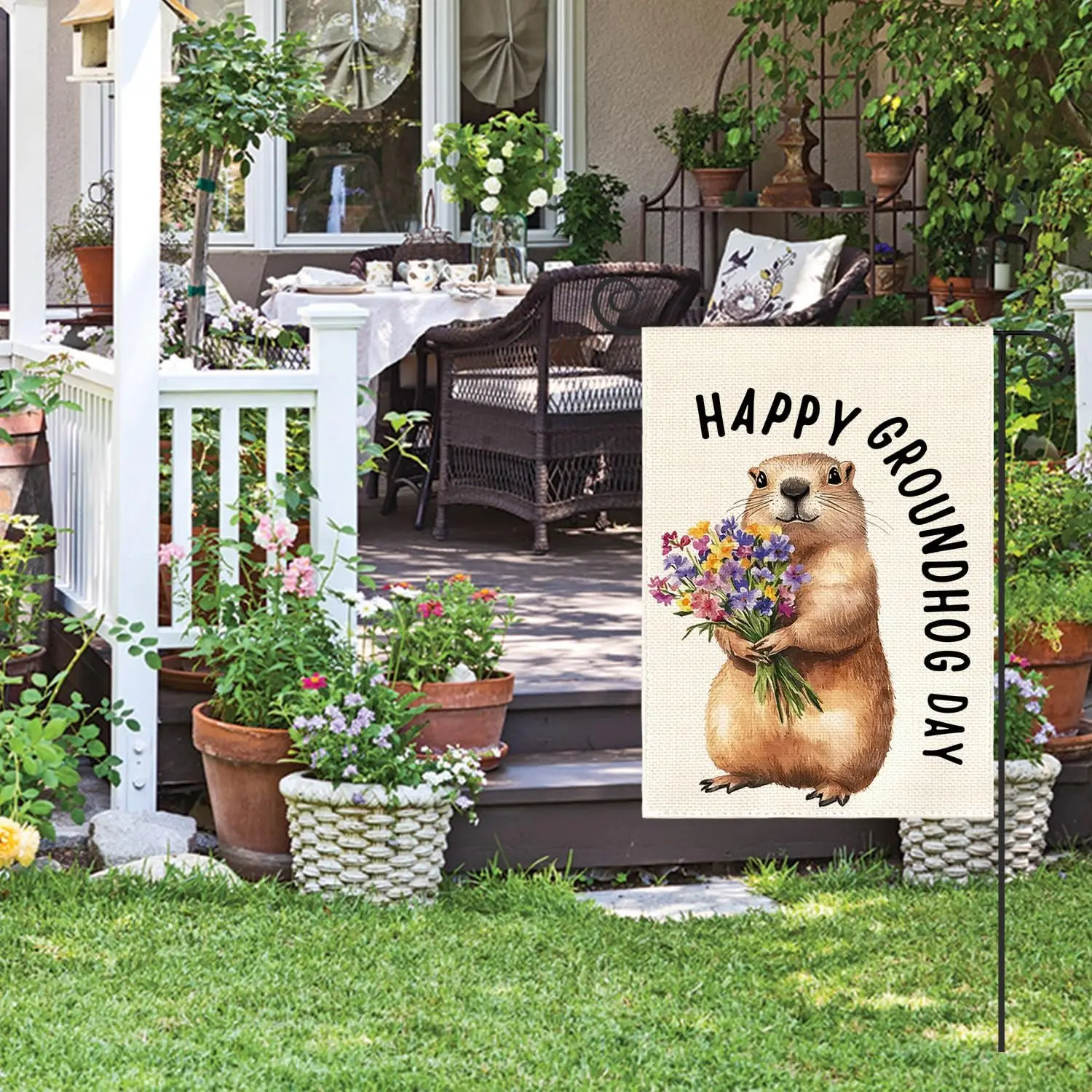 AVOIN colorlife Happy Groundhog Day Garden Flag 12x18 Inch Double Sided Outside, Punxsutawney Phil Spring Seasonal Yard Outd llz