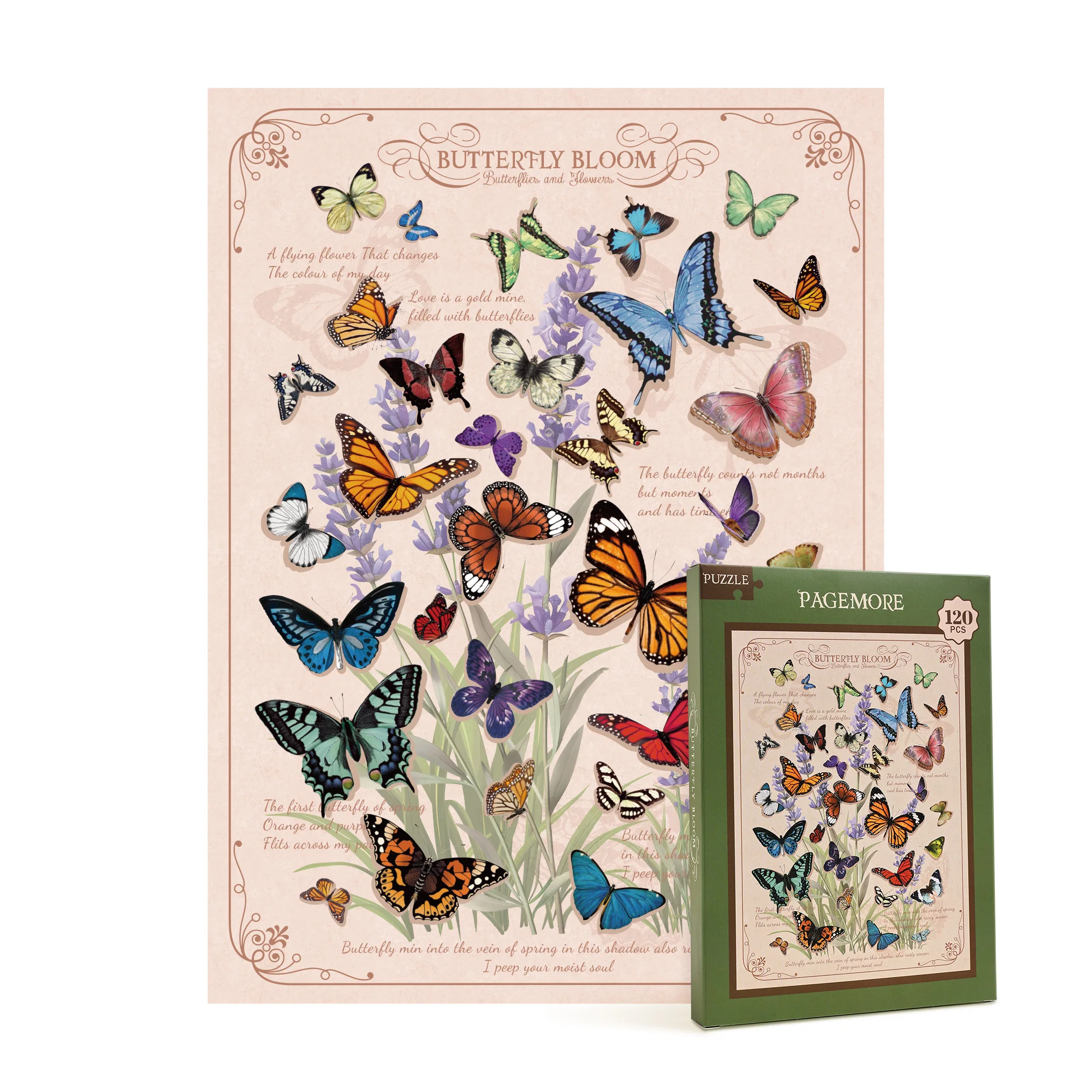 

120 PCS Butterfly Jigsaw Puzzles Painting Image Funny Puzzle for Women Colorful Flower Butterflies with Paper Art,