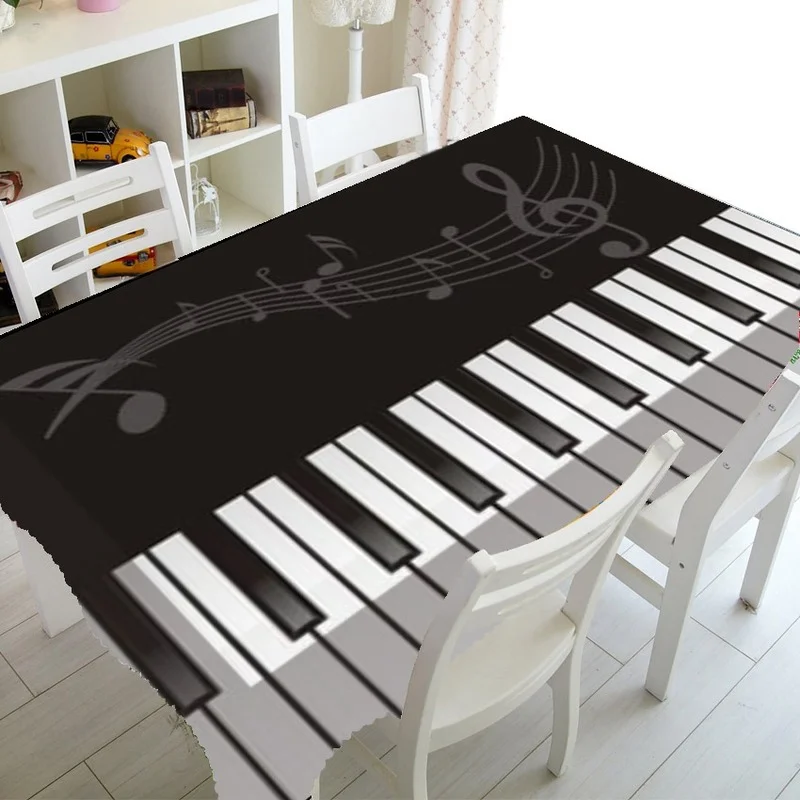 Hot Selling Fashion Musical Note Decoration Party Household Dining Table Tablecloth Rectangular Waterproof Kitchen Tablecloth