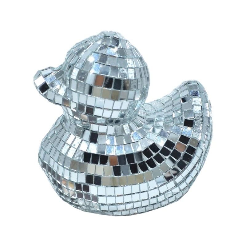 Modern Silver Duck Decorative Mirrored Figurine Glass Reflective Discos Ornament for Birthday Party Table Decors