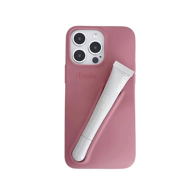 Soft Silicone Fashion DIY Lipstick Make-up Phone Case For iPhone 11 12 13 14 15 Pro Max Portable Lip Gloss Holder Rhode Hailey