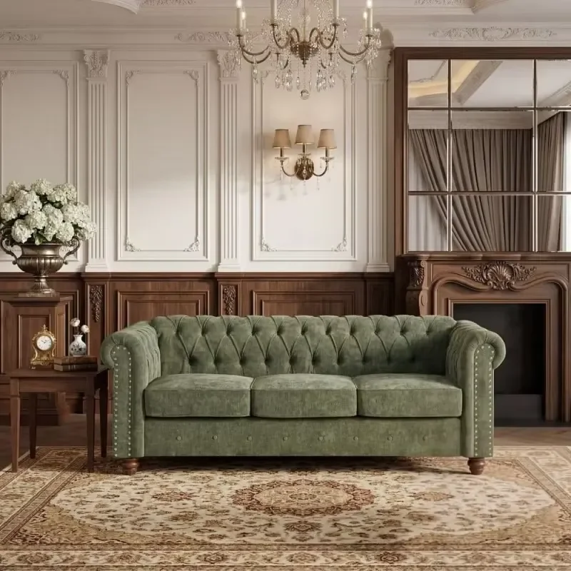 Multi Colors Available Living Room Home Apartment Furniture Nailhead Rivet Soft Comfortable Linen Chesterfield Sofa
