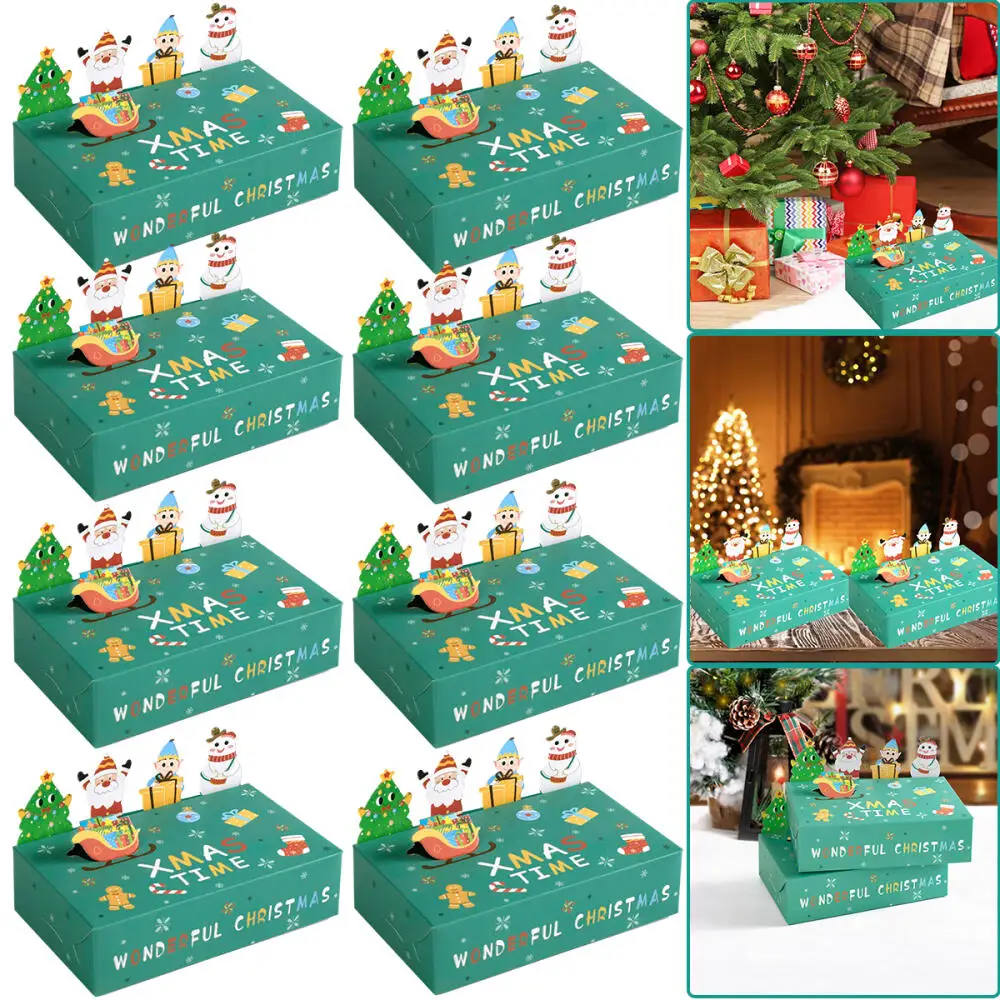 10pcs Cartoon Christmas Kraft Paper Candy Gift Box Kids Favor Cookie Box 2024 Christmas Party Decoration Xmas Navidad New Year