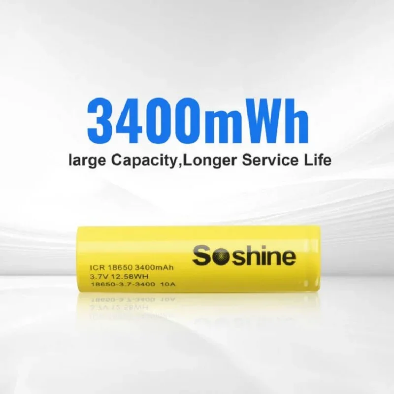 Soshine 3.7V 18650 3400mAh Rechargeable Battery Original 3C ICR 18650 Li-ion Battery 3400mah 10A Batteries for Toy Flashlight