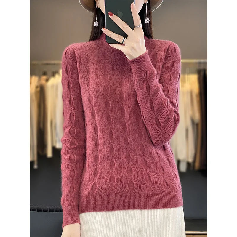 

100% Wool Sweaters For Women Soft Pullovers Long Sleeve Female Fashion High Elasticity Jumpers 2023 Winter Tops DR01