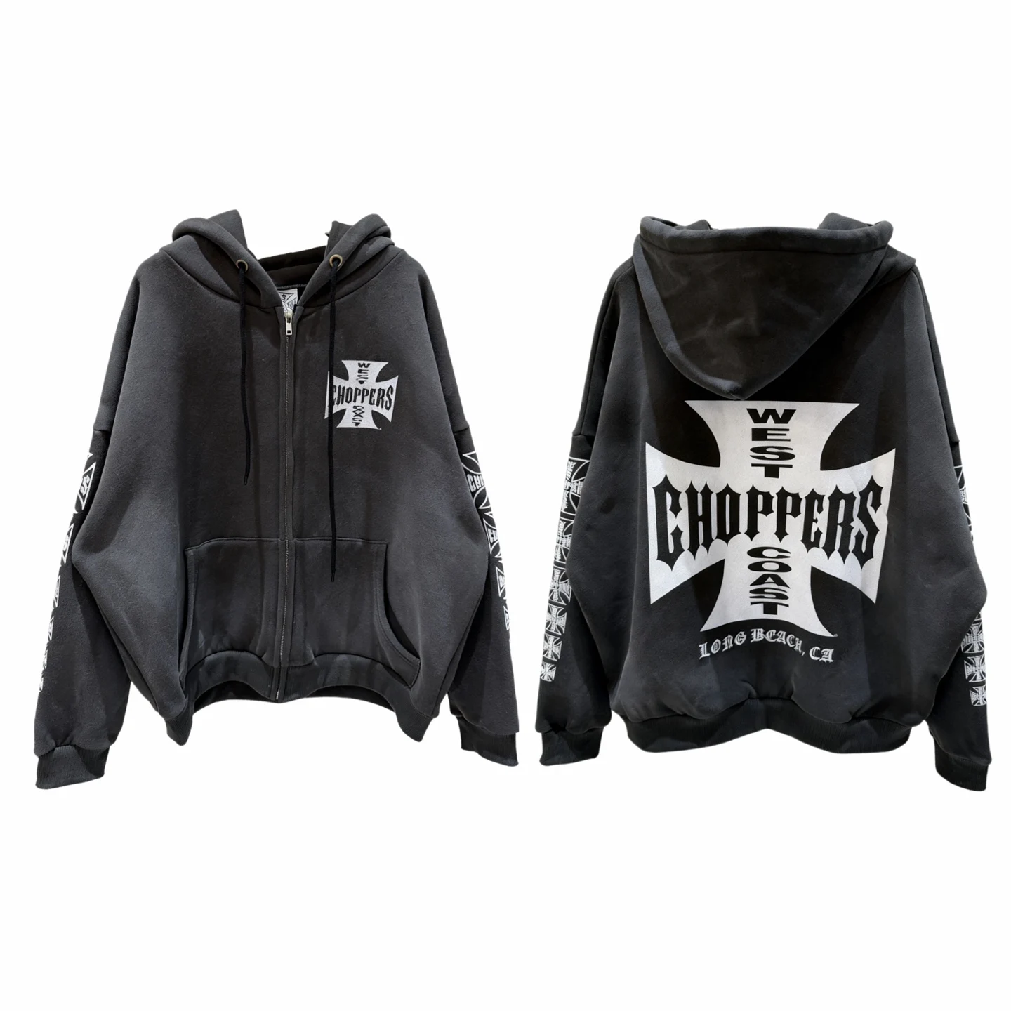 

Красивая мытая толстовка с капюшоном с белым крестообразным принтом West Coast Choppers для мужчин и женщин, высококачественный большой пуловер с капюшоном
