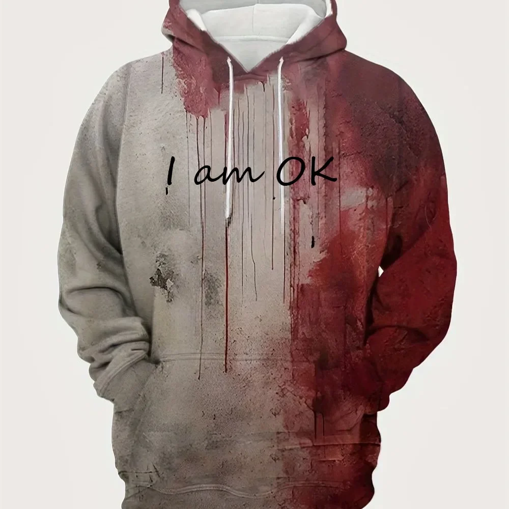 

I am Ok I am fine Costume Sweater Problem Solved 3D Letter Printing Women Funny Halloween Blood Cosplay Clothes Hoodie