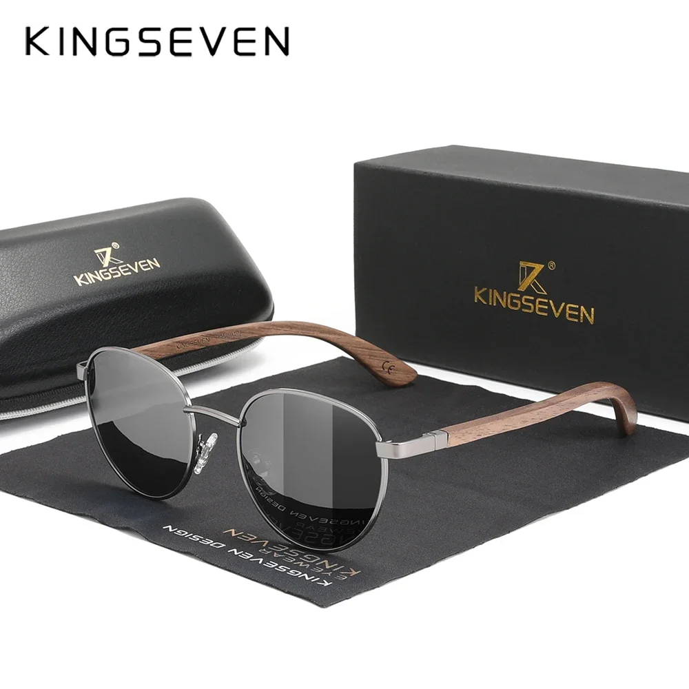 KINGSEVEN Fashion Handmade Black Walnut Wood Men's Sunglasses Women Polarized Mirror Lens Sun Glasses Male UV400 Driving