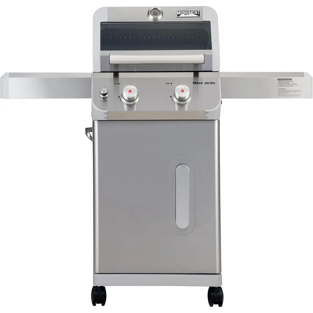 

Double Burner Stainless Steel LPG Grill with Folding Shelves and Clearview Lid, Patio BBQ Grill Mesa200S