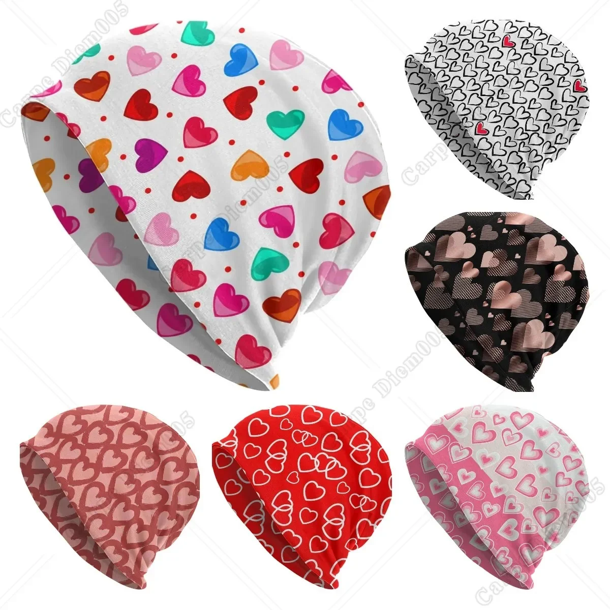 

Pink and Red Heart Valentine Day Beanie Chemo Hat Cancer Headwear Knitted Hats Scarf Nightcap for Women Men Four Seasons