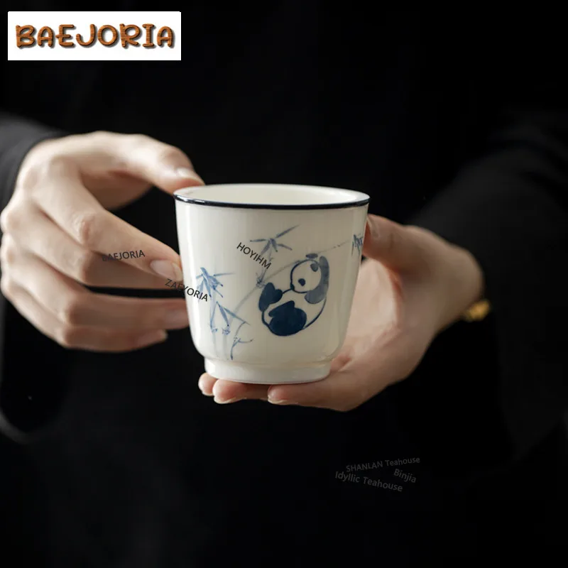 BAEJORIA 200ML Hand-painted Panda Bamboo Jianshui Small Tea Cup Wash Tea Garbage Can Tea Residue Bucket Household Chaxi Teaset