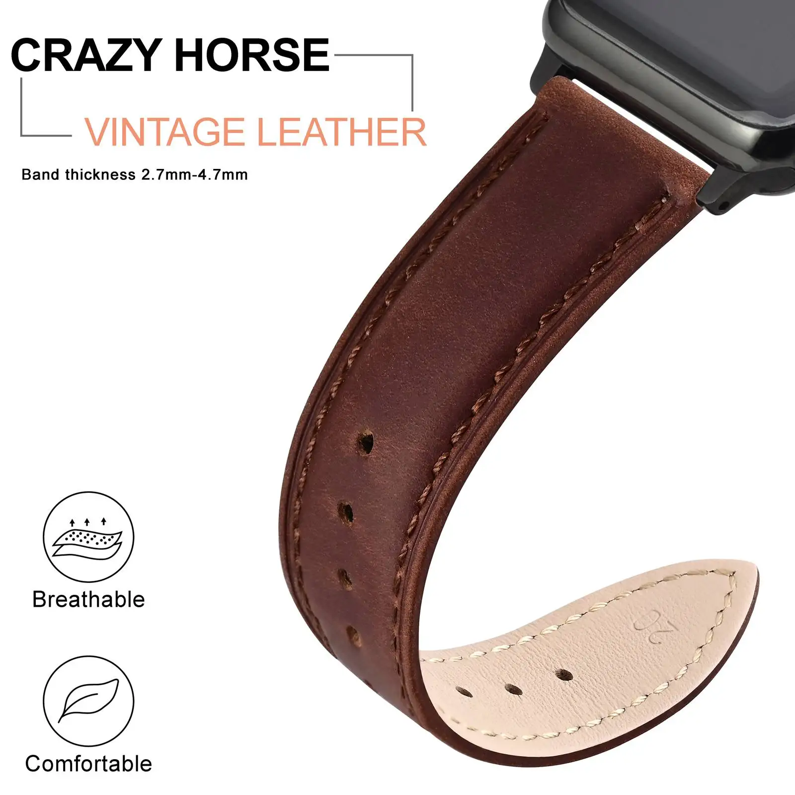 ANNEFIT Crazy Horse Leather Watch Straps  Vintage Watchbands 18mm 19mm 20mm 21mm 22mm for Men Women Quick Release  Replacement