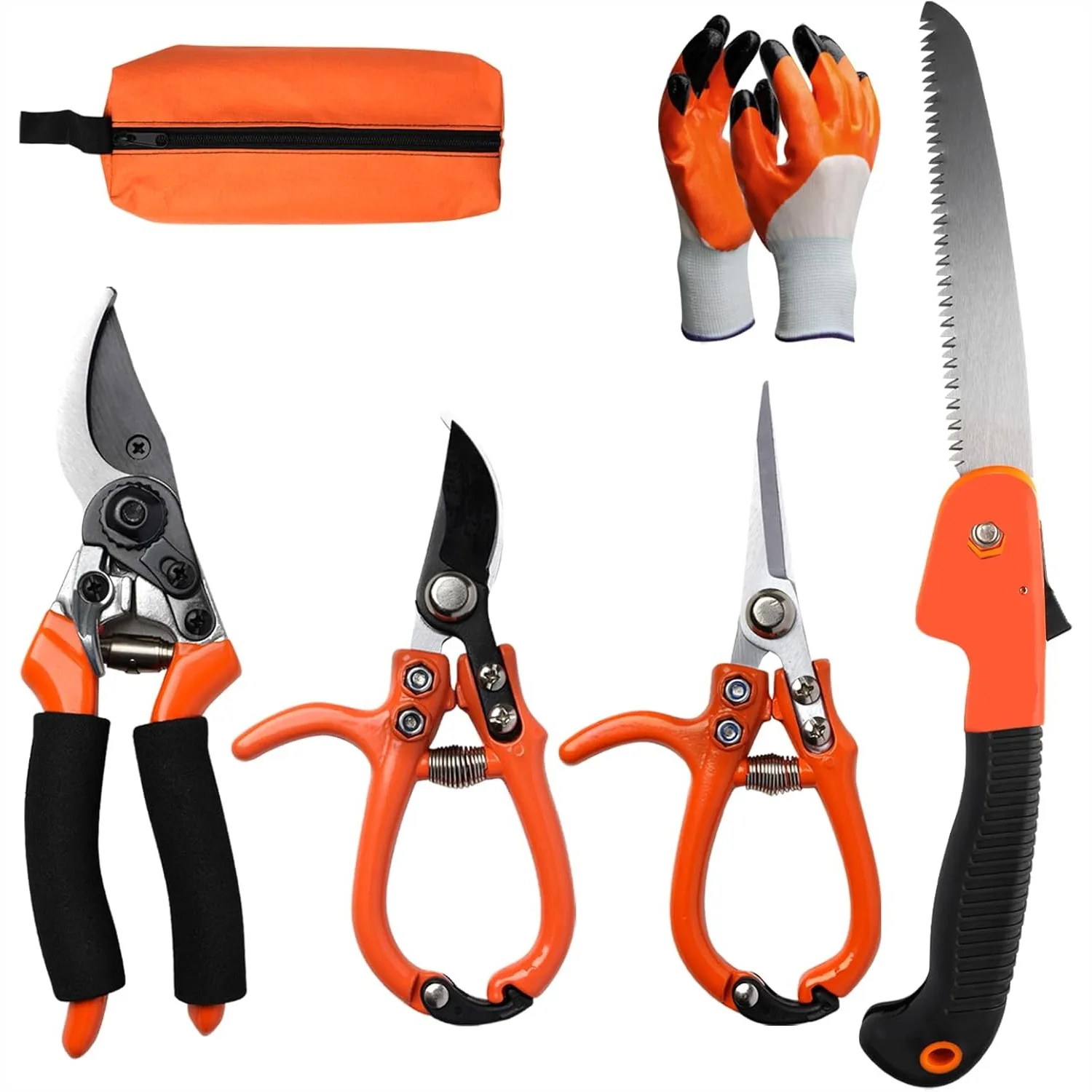 

6-Piece Pruning Shears Set with Bypass Pruner, Garden Scissors, Saw, Gloves & Storage Bag for Plant Trimming
