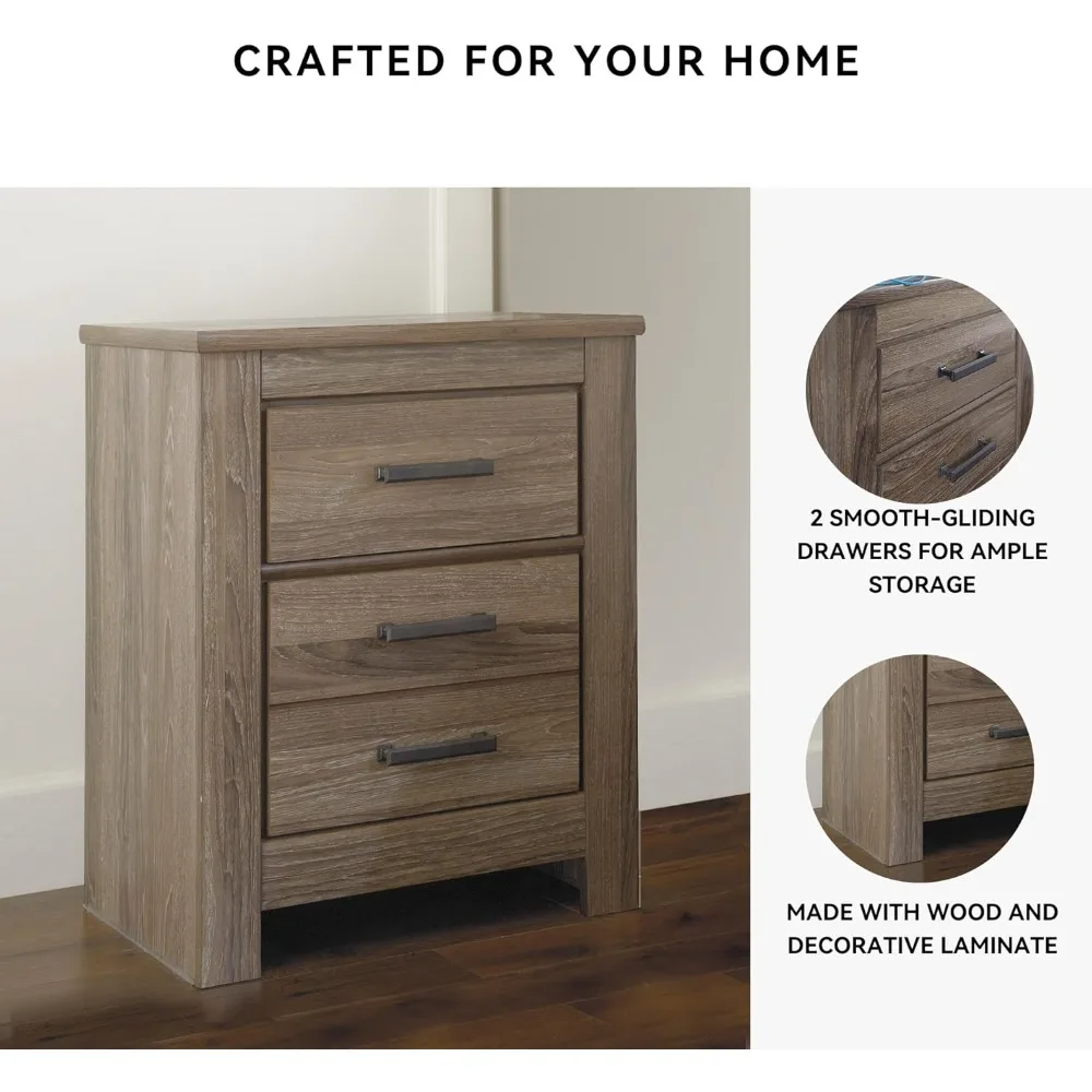 ashley zelen signature rustic modern 2-drawer nightstand, 29.45" height, warm gray finish image 4