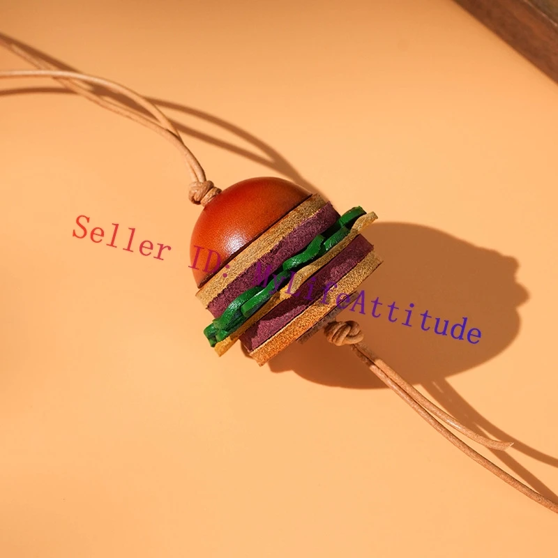 

Real Calf Leather Lovely Hamburger Bag Charm Hanging Pendant Decoration Ornament For Handbag Backpack Car Purse Keychain