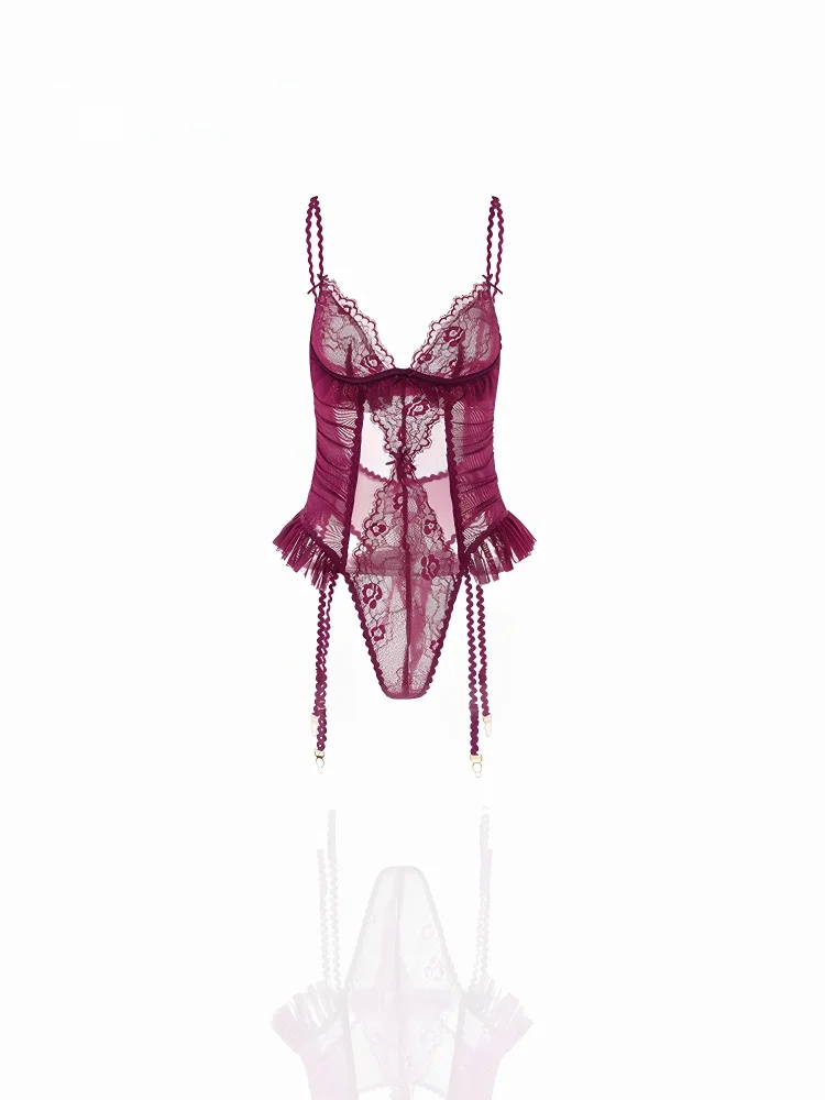 ชุดนอนบอดี้สูทลูกไม้เซ็กซี่ ดีไซน์ดั้งเดิมสำหรับผู้หญิง ผ้าซีทรู ดูดีเยี่ยม สไตล์ Pure Desire รุ่น Sle 2025 ใหม่ล่าสุด ฤดูใบไม้ผลิ กางเกงเอวสูง