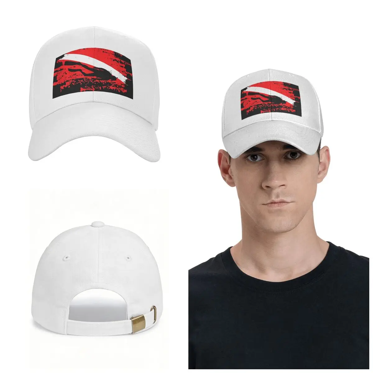 Scuba Diving Diver Down Flag Marine Diver Dive Cap Fashion Casual Baseball Caps Adjustable Hat Unisex Baseball Hats Customizable