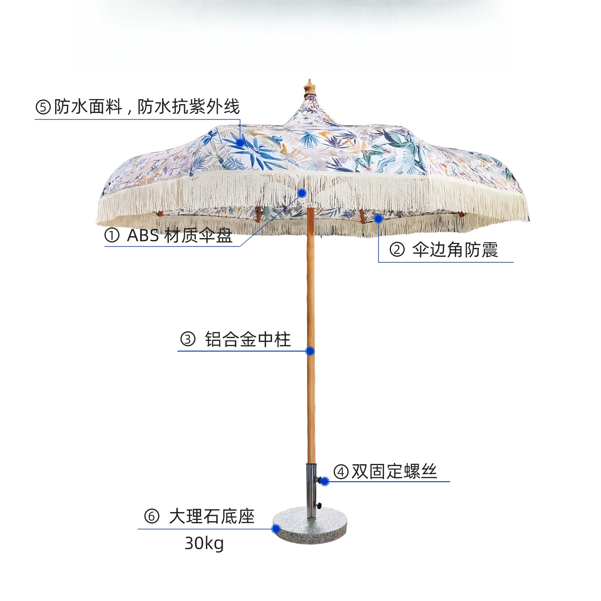 48-column spire European pagoda umbrella digital printing fringed outdoor parasol imitation wood grain luxury central column