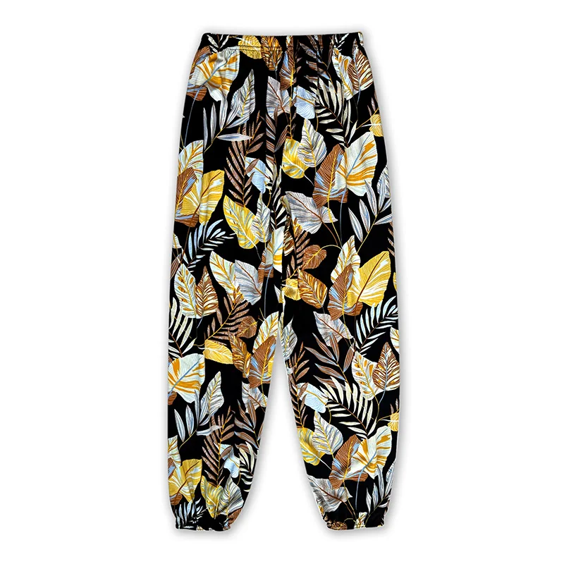 

Женские летние свободные универсальные модные повседневные брюки, брюки с широкими штанинами, брюки-фонарики, брюки с желтыми листьями