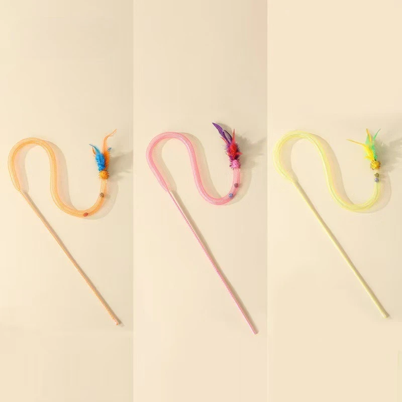 2 stücke/3 stücke Feder Necken Katze Stick Elastische Mesh Rohr Katze Spielzeug Stange Kätzchen Interaktives Spielzeug Pet Zauberstab